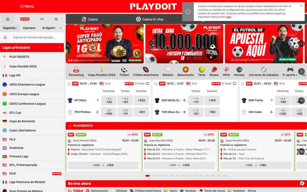 PlayDoit México, página de inicio de apuestas deportivas